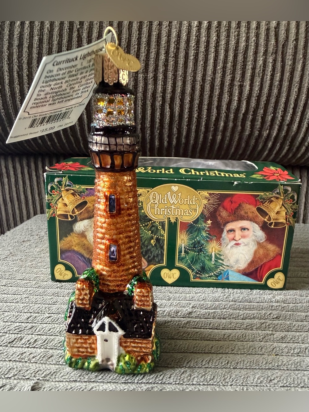 Old World Christmas Currituck Golden Lighthouse Holiday Ornament w Box New OWC